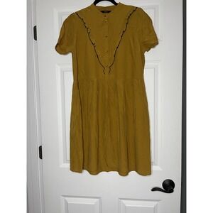 Vero Mode Vivian Woven Ruffle Dress Buckthorn Brown W Black Trim Small Nwt